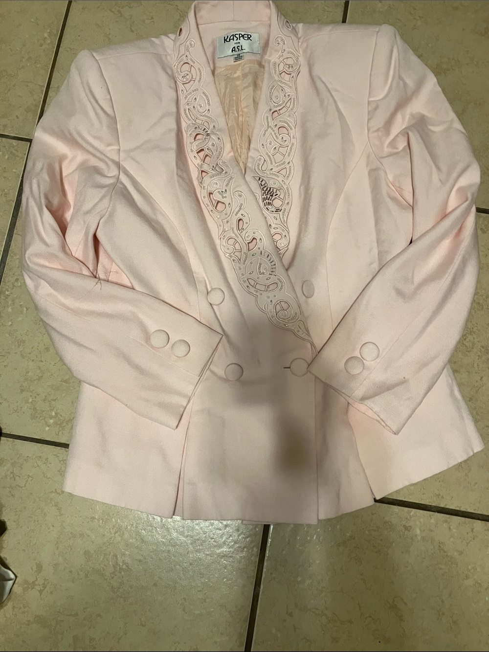 Kasper Light Pink Embroidered Double-Breasted Blazer